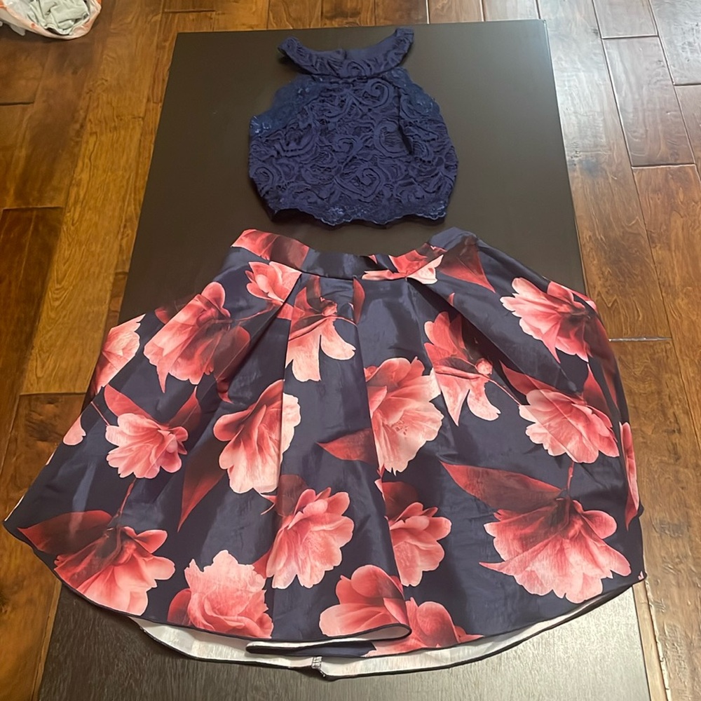 floral skirt and lace top set